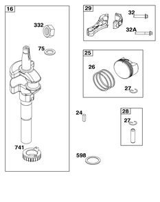 Crankshaft Group Diagram and Parts List for 100802-0222-H5 100000 - 19Z999 Briggs and Stratton Engine